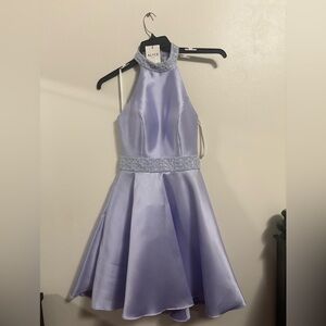 Alyce Paris Blue Pleated Halter A-Line Dress